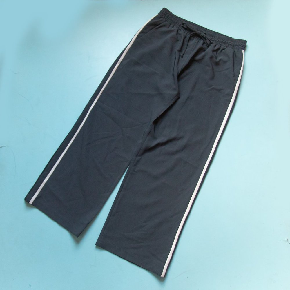 Milly Deep Navy Wide Leg Athletic Stripe Drawstring Waist Trouser Pants Size M